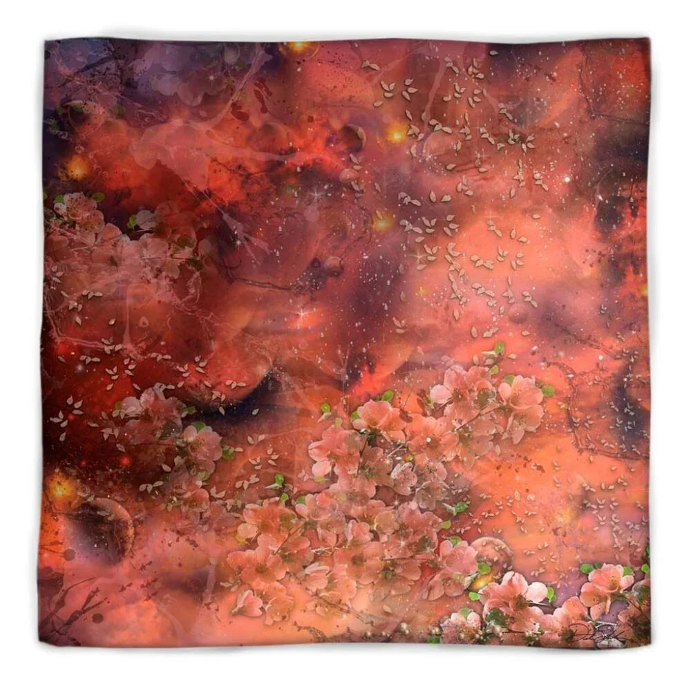 Deep Orange & Pink Petals Square Pure Silk Scarf Wrap - Picture 5 of 11